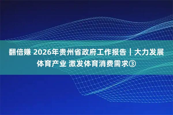 翻倍赚 2026年贵州省政府工作报告｜大力发展体育产业 激发体育消费需求③